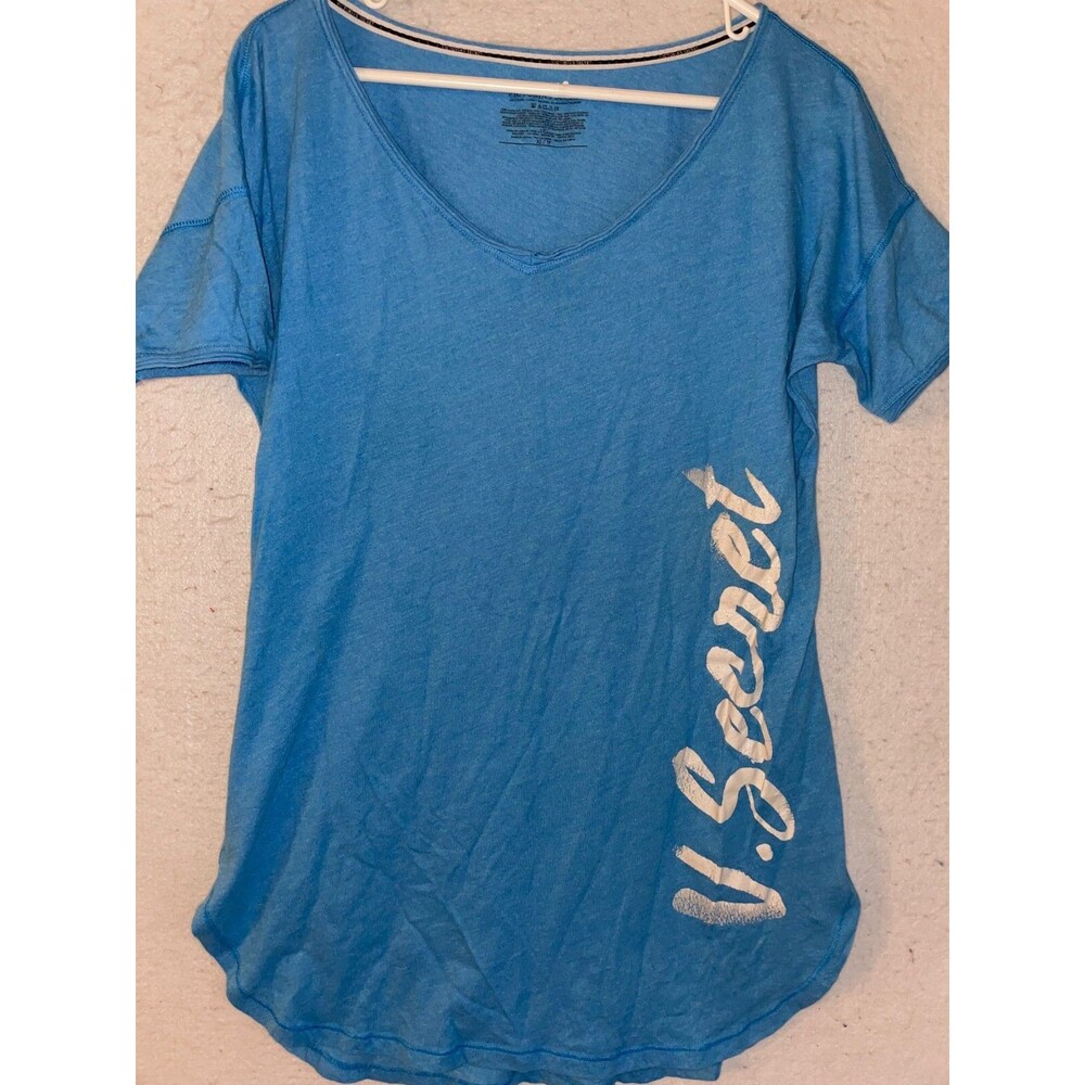 Victoria Secret sleepshirt sz XS pj women's short sleeve cotton gown Blue Logo